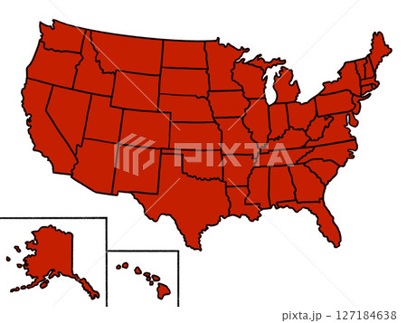 アメリカ合衆国の地図(州境線入り)レッド アメリカ合衆国の地図(州境線入り)レッド 127184638