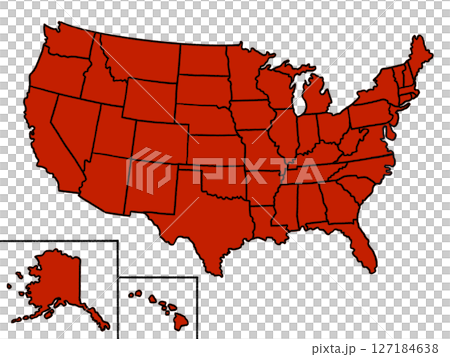 アメリカ合衆国の地図(州境線入り)レッド アメリカ合衆国の地図(州境線入り)レッド 127184638