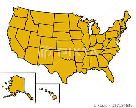 アメリカ合衆国の地図（州境線入り）イエロー 127184639