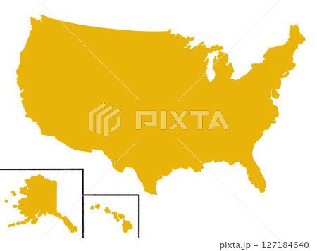 アメリカ合衆国の地図（州境線なし）イエロー 127184640