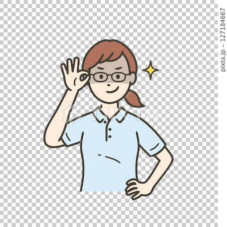 眼鏡を上げて悪巧みしてニヤける若い女性介護士 眼鏡を上げて悪巧みしてニヤける若い女性介護士 127184667