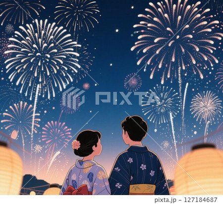 夏の思い出 夏の夜空を彩る花火 花火大会デート イラスト 夏の思い出 夏の夜空を彩る花火 花火大会デート イラスト 127184687