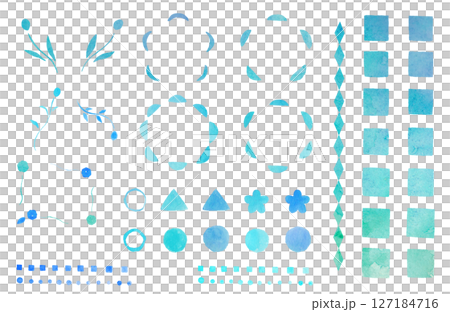 透明水彩で描いたレトロなイラスト素材セット　あしらい　和風　幾何学模様 127184716