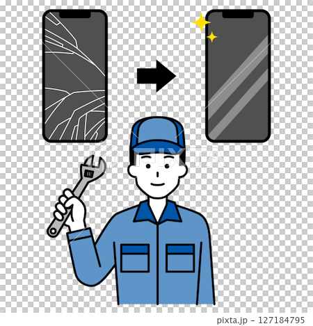 A repairman showing how to replace a smartphone screen 127184795