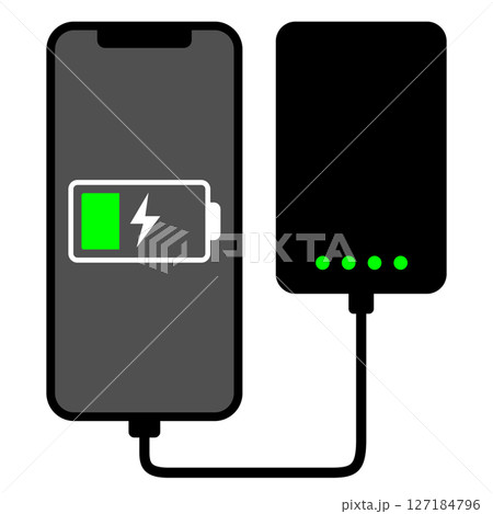 モバイルバッテリーで充電中のスマートフォン モバイルバッテリーで充電中のスマートフォン 127184796