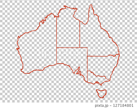 Map of Australia (line drawing, with state borders) Red 127184801