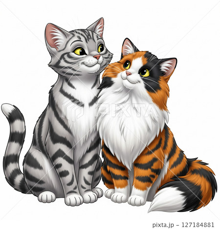 シルバーの猫と長毛の三毛猫 127184881