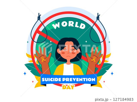 World Suicide Prevention Day Vector Illustration on September 10, Featuring a Hanging Rope and Helping Hands to Prevent Suicide in a Flat Background 127184983
