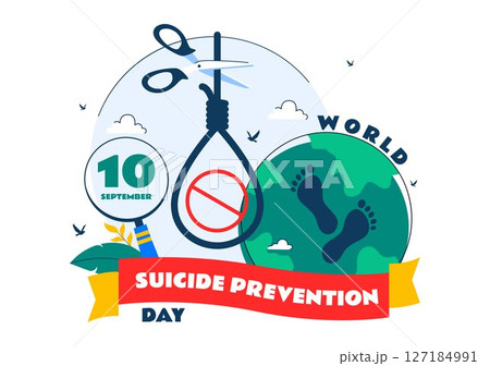 World Suicide Prevention Day Vector Illustration on September 10, Featuring a Hanging Rope and Helping Hands to Prevent Suicide in a Flat Background World Suicide Prevention Day Vector Illustration on September 10, Featuring a Hanging Rope and Helping Hands to Prevent Suicide in a Flat Background 127184991
