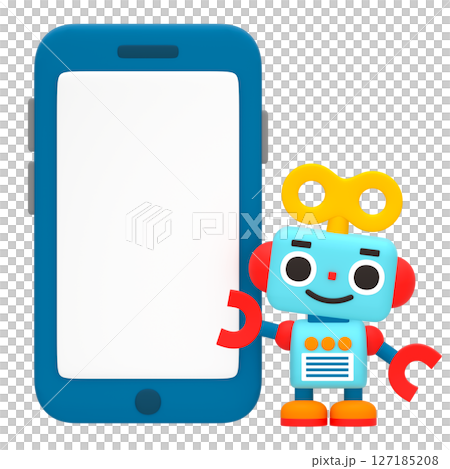 Cute robot and smartphone Cute robot and smartphone 127185208