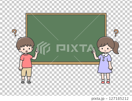 男孩和女孩指著黑板 男孩和女孩指著黑板 127185212