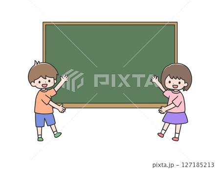 黒板を示す男の子と女の子 黒板を示す男の子と女の子 127185213