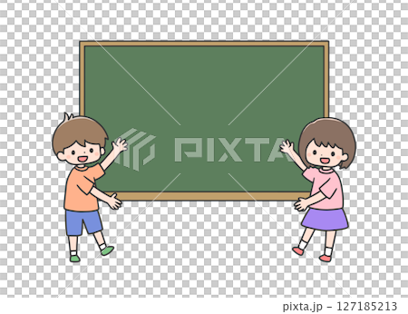 黒板を示す男の子と女の子 黒板を示す男の子と女の子 127185213