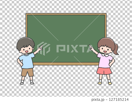 男孩和女孩指著黑板 男孩和女孩指著黑板 127185214