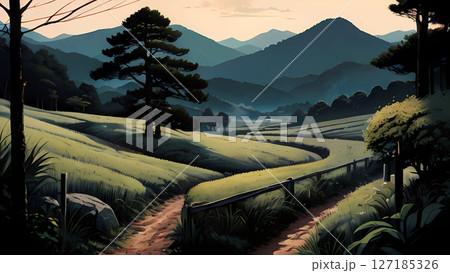 ゲーム背景 昔の田舎の旅人の道がある風景 ゲーム背景 昔の田舎の旅人の道がある風景 127185326