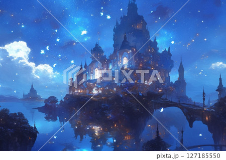 夜の神秘的なお城 127185550