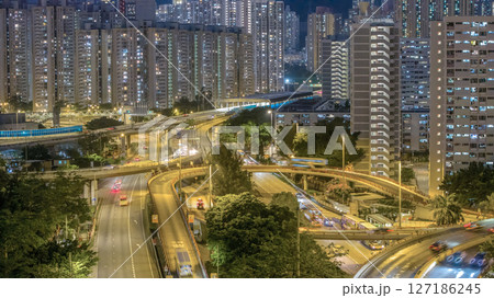 June 6 2025 View of Urban City With Roads and Illuminated Skyscrapers 127186245