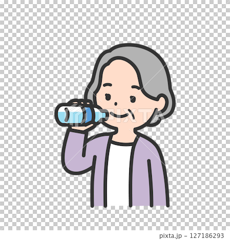 水分補給する高齢女性 水分補給する高齢女性 127186293