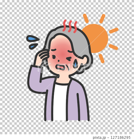 Elderly woman suffering from heat stroke, summer fatigue 127186295