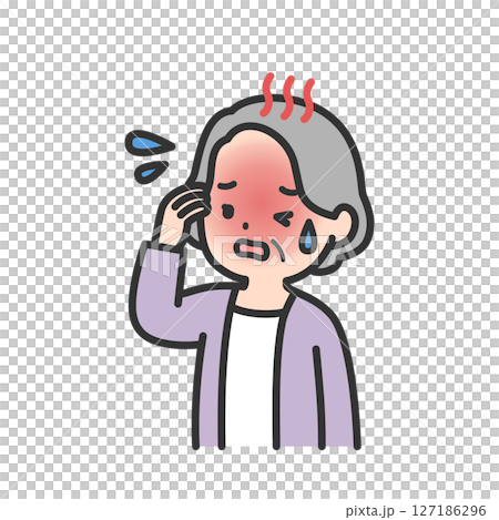 Elderly woman suffering from heat stroke, summer fatigue 127186296