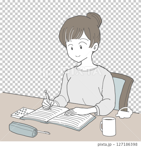 A woman filling in the notebook 127186398