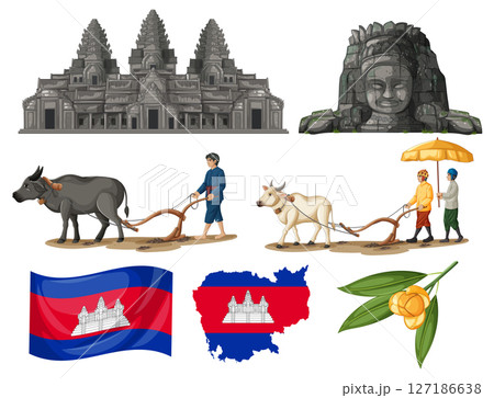 Cambodian Cultural Elements and Iconic Landmarks Illustration 127186638