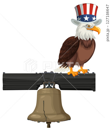 Patriotic Eagle with Liberty Bell Illustration 127186647