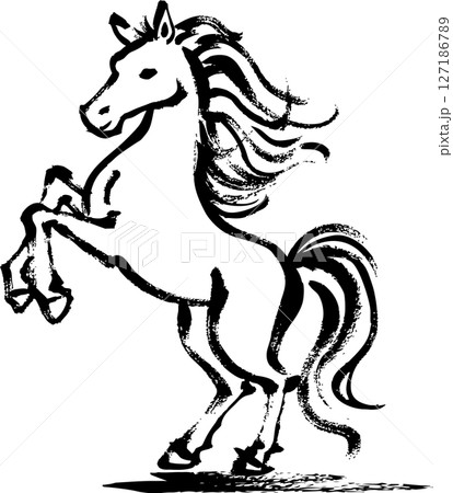 筆で手描きした墨絵の馬イラスト 127186789