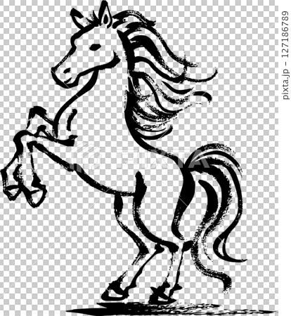 筆で手描きした墨絵の馬イラスト 127186789