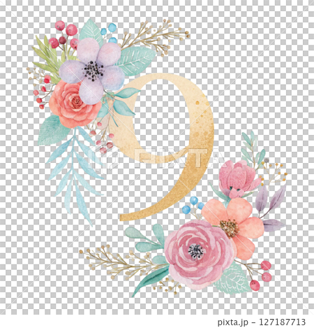 numbers alphabet and flowers white background 127187713