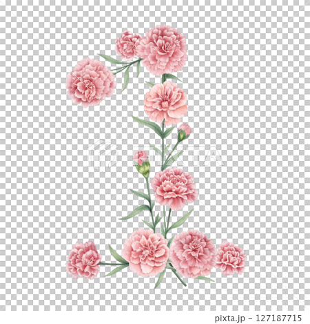 numbers alphabet and flowers white background 127187715