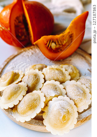 Ravioli with pumpkin filling Ravioli with pumpkin filling 127187863