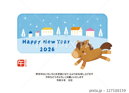午年 かわいい 年賀状 冬 雪 午年 かわいい 年賀状 冬 雪 127188159