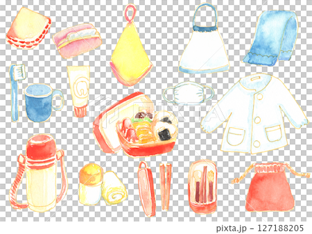 保育園・幼稚園の持ち物セット　水彩イラスト 127188205