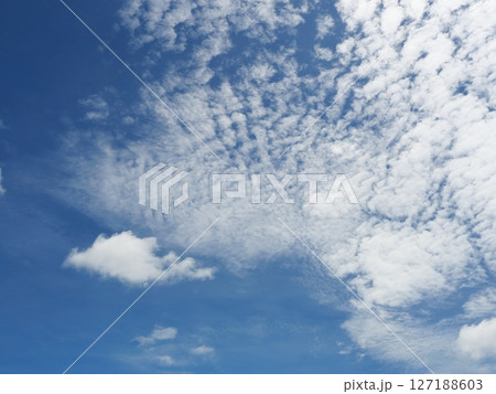 Stratus cloud on beautiful blue sky , Fluffy clouds formations at tropical zone , Thailand 127188603