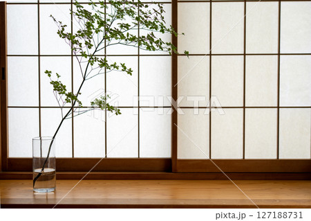 和の空間に置かれた花瓶と植物のインテリア 和の空間に置かれた花瓶と植物のインテリア 127188731