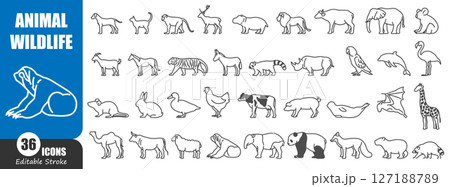 Animal and wildlife side view outline icon . Editable stroke . Vector . 127188789