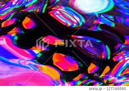 Glitch Art Abstract Pattern in Neon Pink, Blue, Orange for Y2K, 90s Aesthetic 127188880