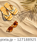 Summer Beach Scenes with Beach Essentials. Tropical Vacation Photography 127188925