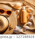 Summer Beach Scenes with Beach Essentials. Tropical Vacation Photography 127188928