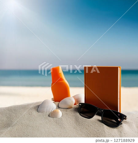 Summer Beach Scenes with Beach Essentials. Tropical Vacation Photography 127188929