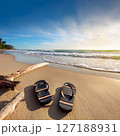 Summer Beach Scenes with Beach Essentials. Tropical Vacation Photography 127188931