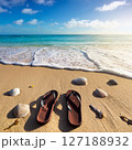 Summer Beach Scenes with Beach Essentials. Tropical Vacation Photography 127188932