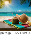 Summer Beach Scenes with Beach Essentials. Tropical Vacation Photography 127188934