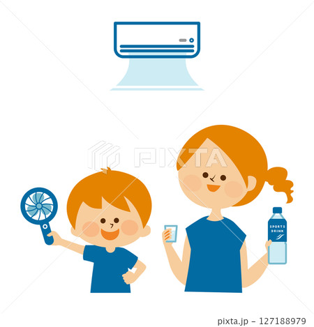 熱中症対策　親子　室内のイラスト素材 127188979
