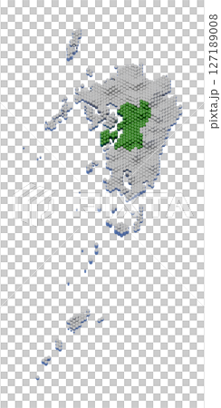 ハニカム構造状の熊本県の立体地図 ハニカム構造状の熊本県の立体地図 127189008