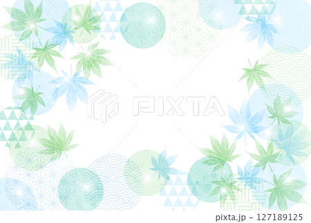 和柄玉と青紅葉の残暑見舞いはがき、かわいい、横、イラスト、夏、ポストカード 127189125