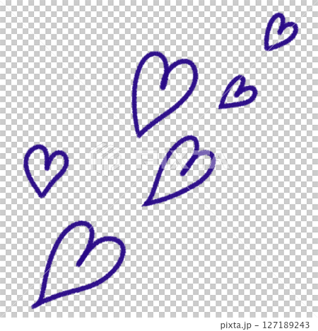 濃い紫の手描きのたくさんのハート 127189243