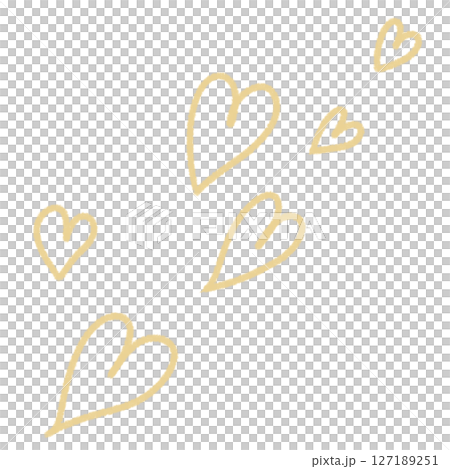 黄色の手描きのたくさんのハート 127189251