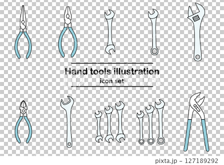 Blue hand tools vector icon set | pliers, spanner, adjustable wrench, pliers, tools 127189292